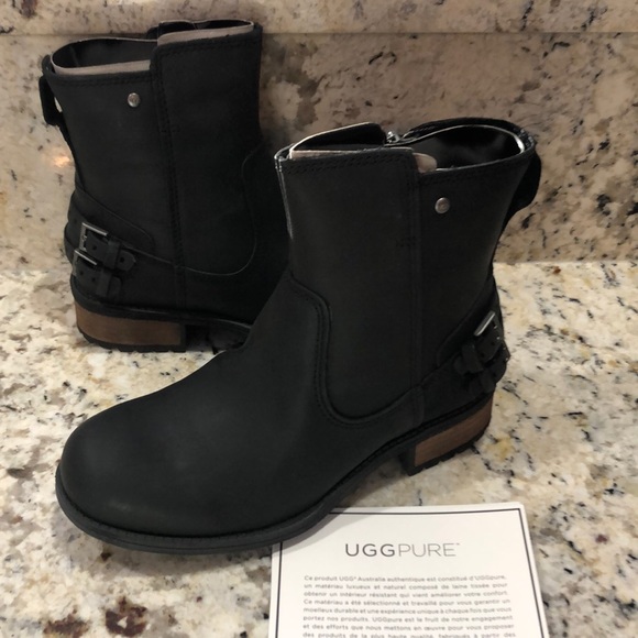 Shoes - UGG Orion Women’s Ankle Biker Black Boots Leather